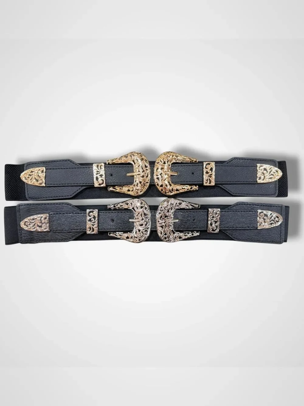 Oversized Gold Double Buckle Black Statement Corset Belt NWT